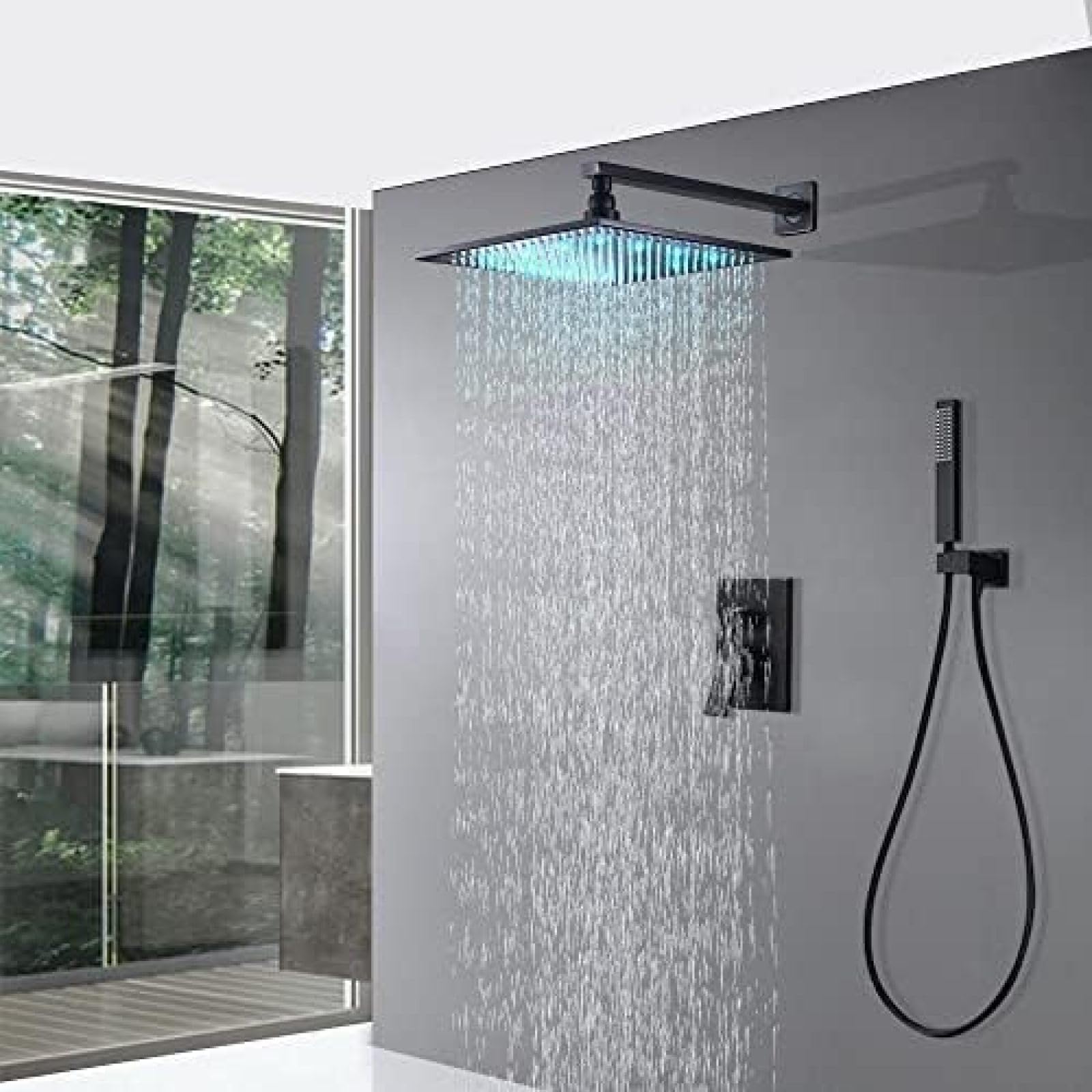 Ensemble de robinets de douche noir mat 12 pouces avec combinaison de tête de pluie murale