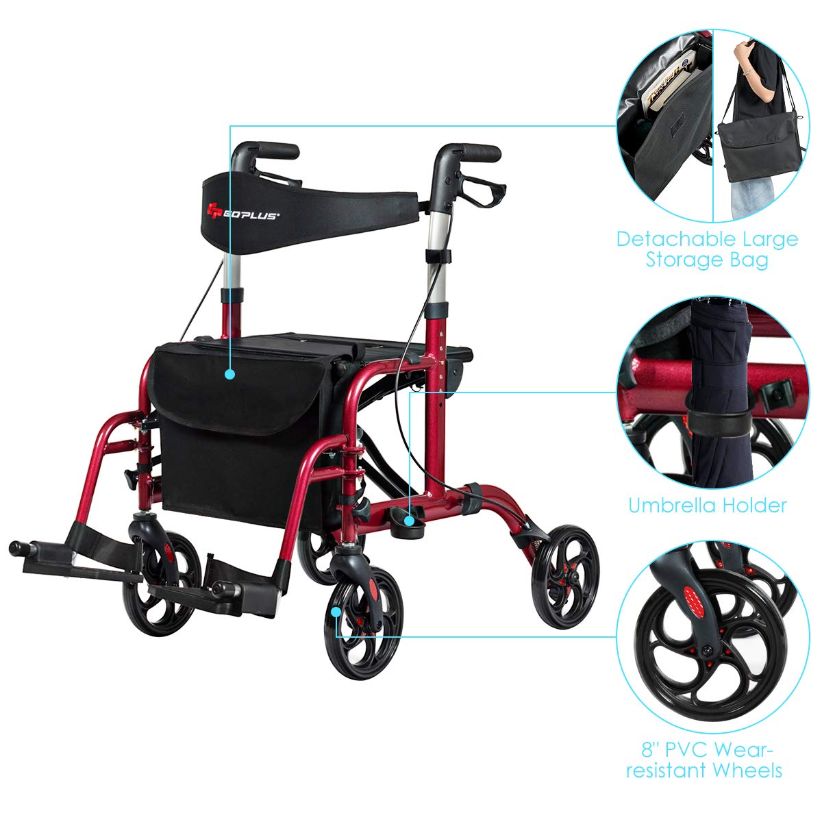Buy GOPLUS 2 in 1 Rollator Walker with Seat, 4 Wheel Rolling Wheelchair