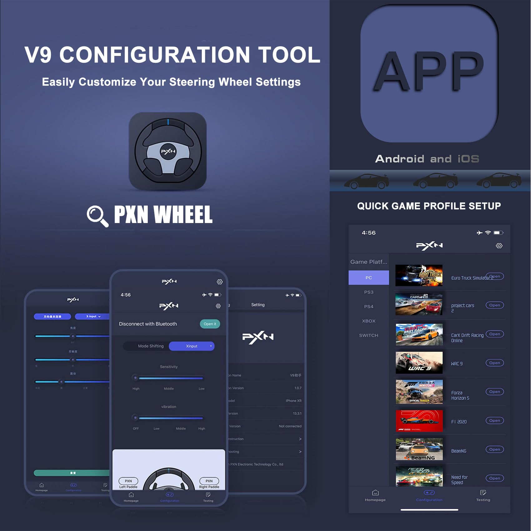 PXN V9 Volant de Jeux avec Pédales et Levier de Vitesses, 270/900° Volant de Course, Retour de Vibratoire pour PS4, Xbox One, Xbox Series X&S, PC, PS3, Switch