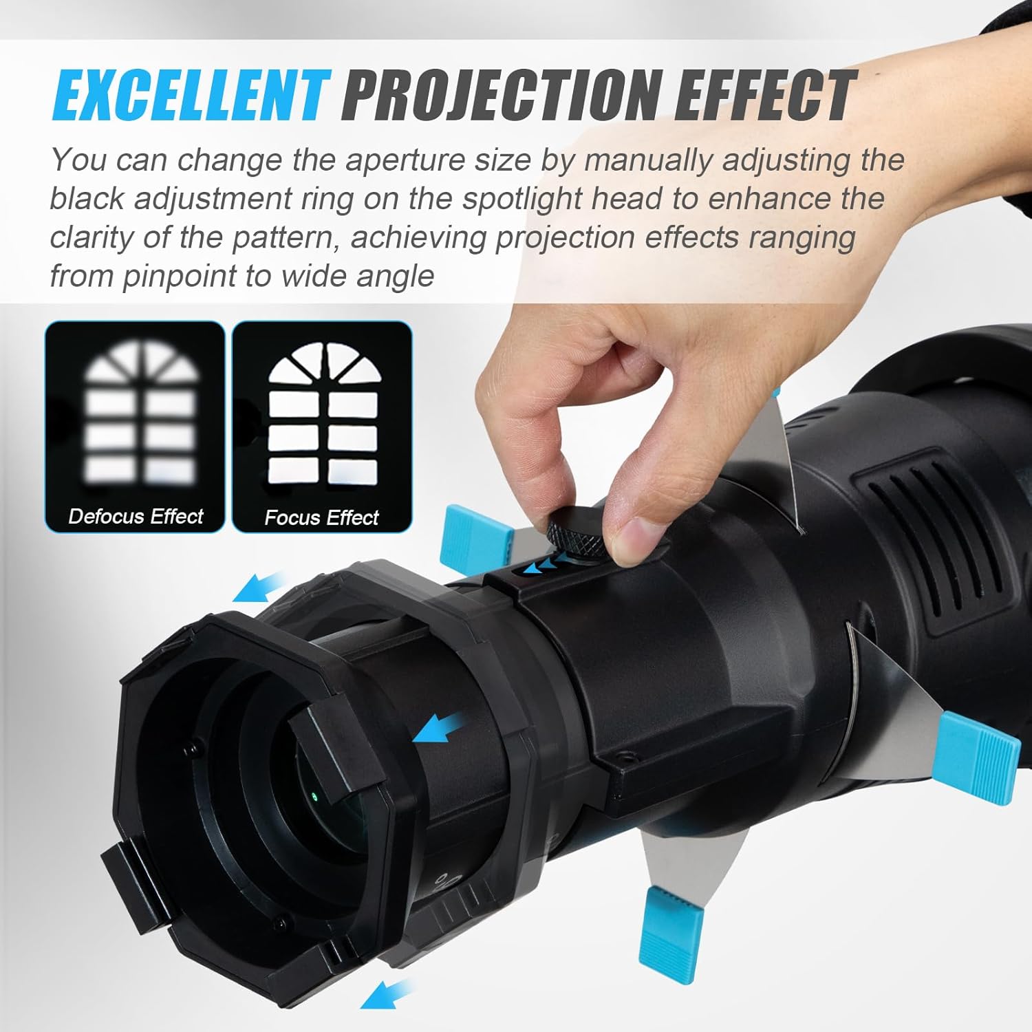 Bowens Mount Spotlight Conical Optical Snoot kit, Photography Lighting Accessory with 20 Gobos & 4 Color Filters, 360° Rotatable, Compatible for Aputure Amaran Godox Neewer LED Video Speedlite Light