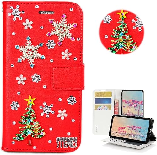 STENES Bling - Funda tipo cartera para teléfono compatible con Samsung Galaxy A53 5G, elegante, hecha a mano en 3D, diseño de árbol de Navidad,