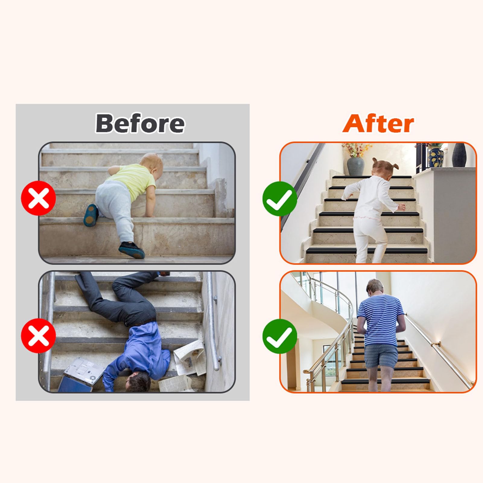 Protector De Borde De Escalera, Borde Antideslizante, Protector De Borde De Vinilo Autoadhesivo, Peldaños De Escalera De PVC Flexibles Y Antideslizantes.,Negro,30M
