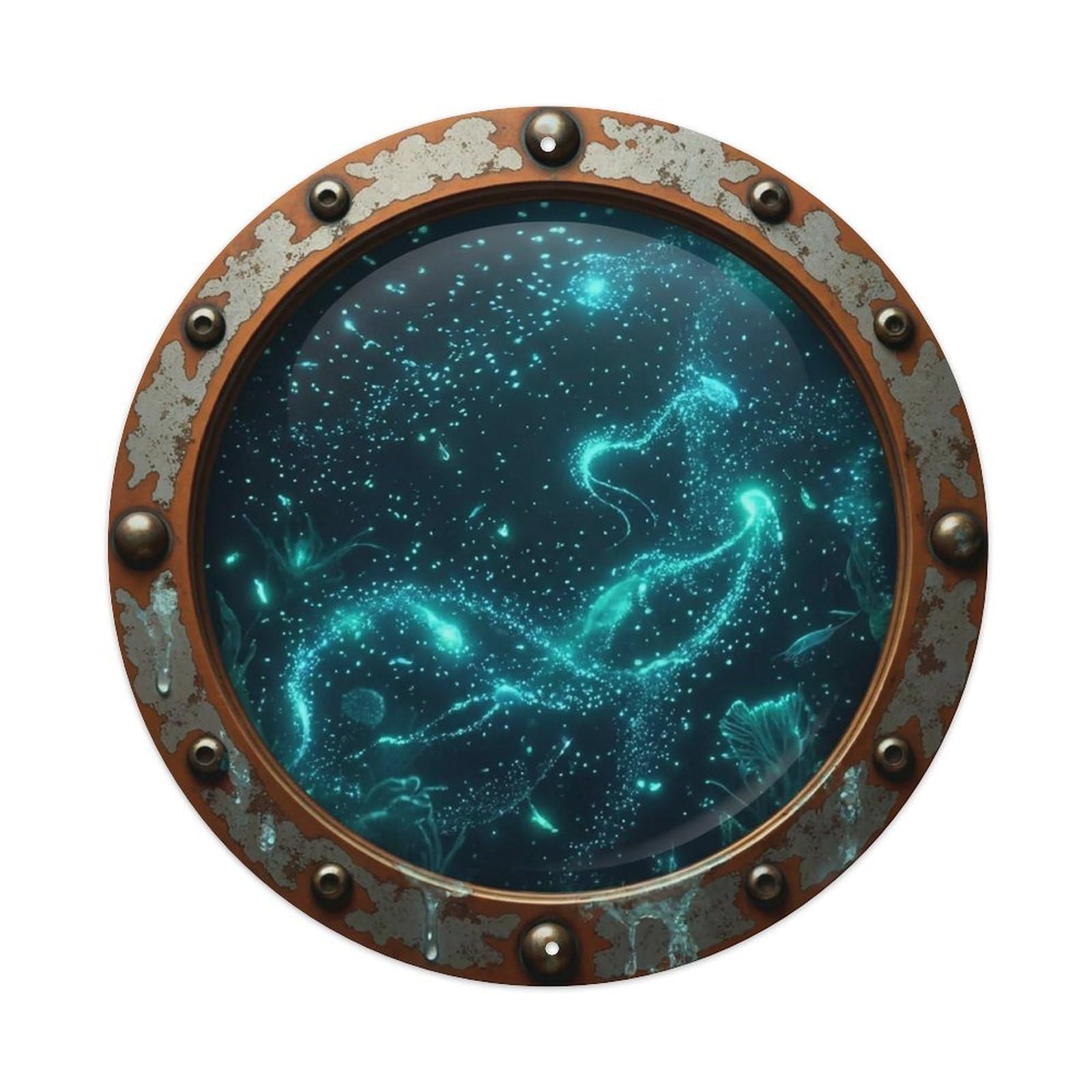 Vintage Porthole Bioluminescent Plankton View Vintage Metal Tin Sign Plaque Wall Decor for Cafe, Club Bar, Office, Garden Metal Poster 8x8Inch