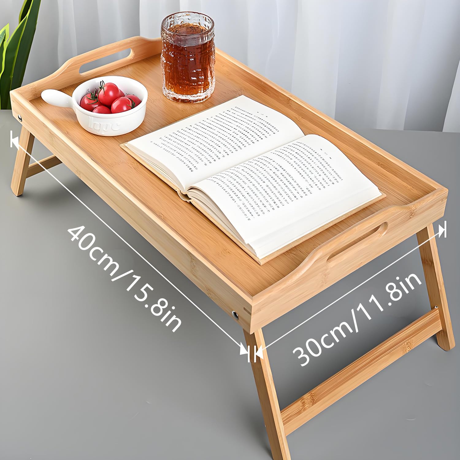 Betttablett Bambus, Klappbaren Serviertablett für Frühstück mit Griffen, Multifunktionaler Frühstückstisch für Bett, Sofa & Boden, Ideal für Frühstück, Arbeiten, Lesen & Entertainment.
