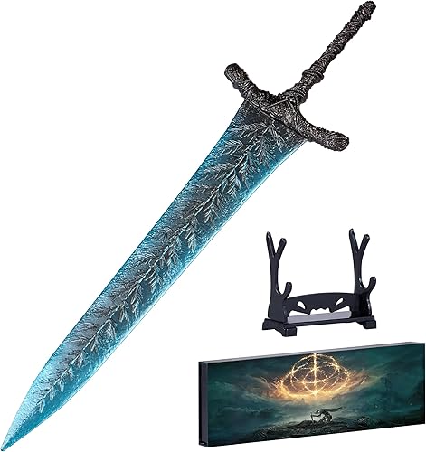 Anillo de Elden - Espada de Caballero Recto de Luna Oscura, Espada de Caballero Recto de 11.8 pulgadas, Espada de Metal con Soporte de Exhibición,