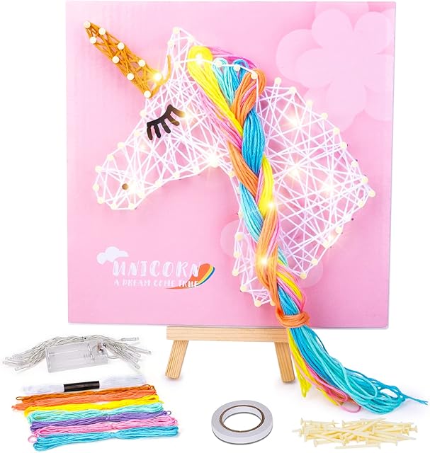 RIKONDA Unicorn (with LED Light) and Flower Butterfly(No Light) Craft String Art Kit for 5-12 Years Old Kids Girl - Best Gifts