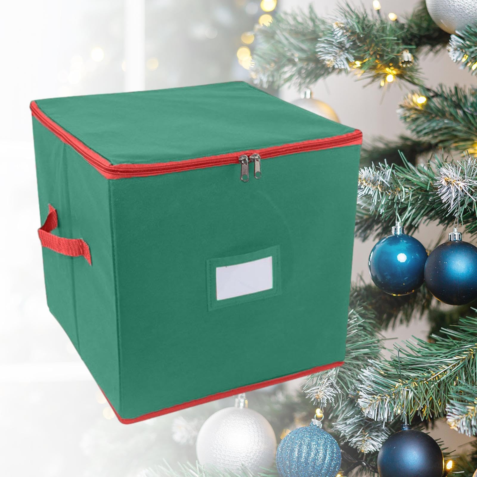 Aufbewahrungsbox für Weihnachtsschmuck, Weihnachtsaufbewahrungsbehälter mit 64 Fächern, 4 Lagen, Faltbar, mit Trennwänden, Grün