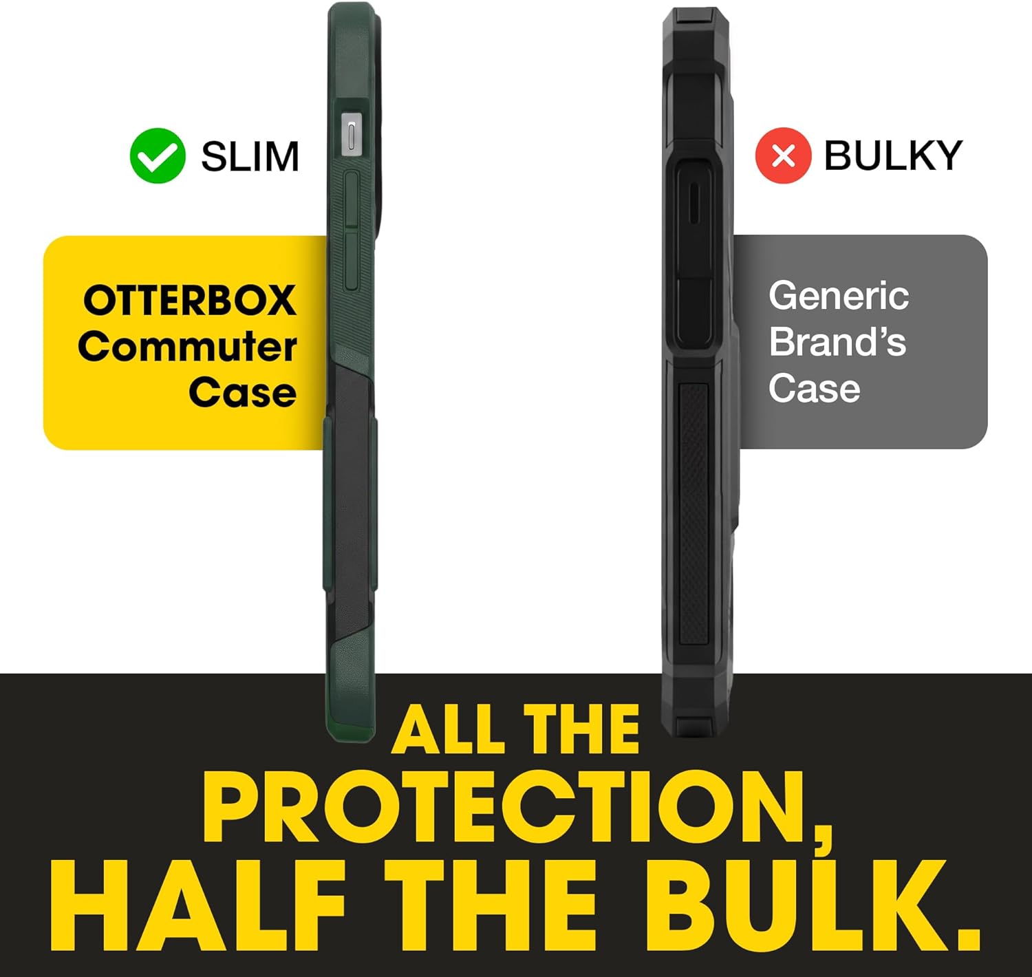 OtterBox iPhone 14 & iPhone 13 Commuter Series Case - Commuter Series Case -Thin, Dual-Layer, Pocket-Friendly, Port Cover - Black/Green