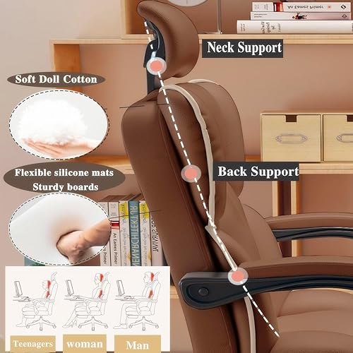 Miniatura 5 de Silla de oficina con respaldo alto, silla de escritorio ejecutiva con reposapiés, ergonómica, de piel sintética, sillas de juegos para computadora