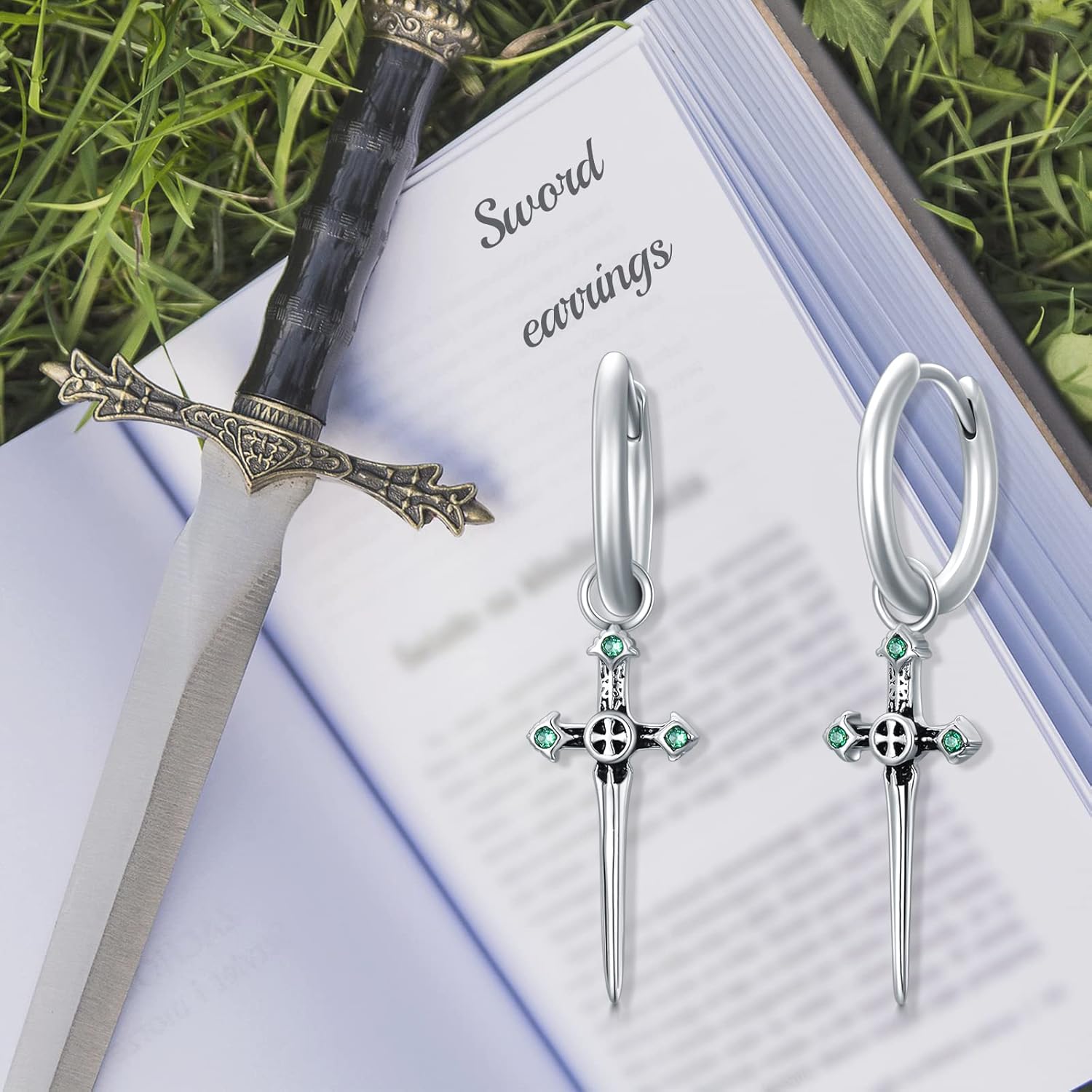 Sterling Silver Medieval Sword Dangle Drop Earrings Dagger Hoop Earrings Cross Knives Earrings for Women Girls Boys Men - Image 2