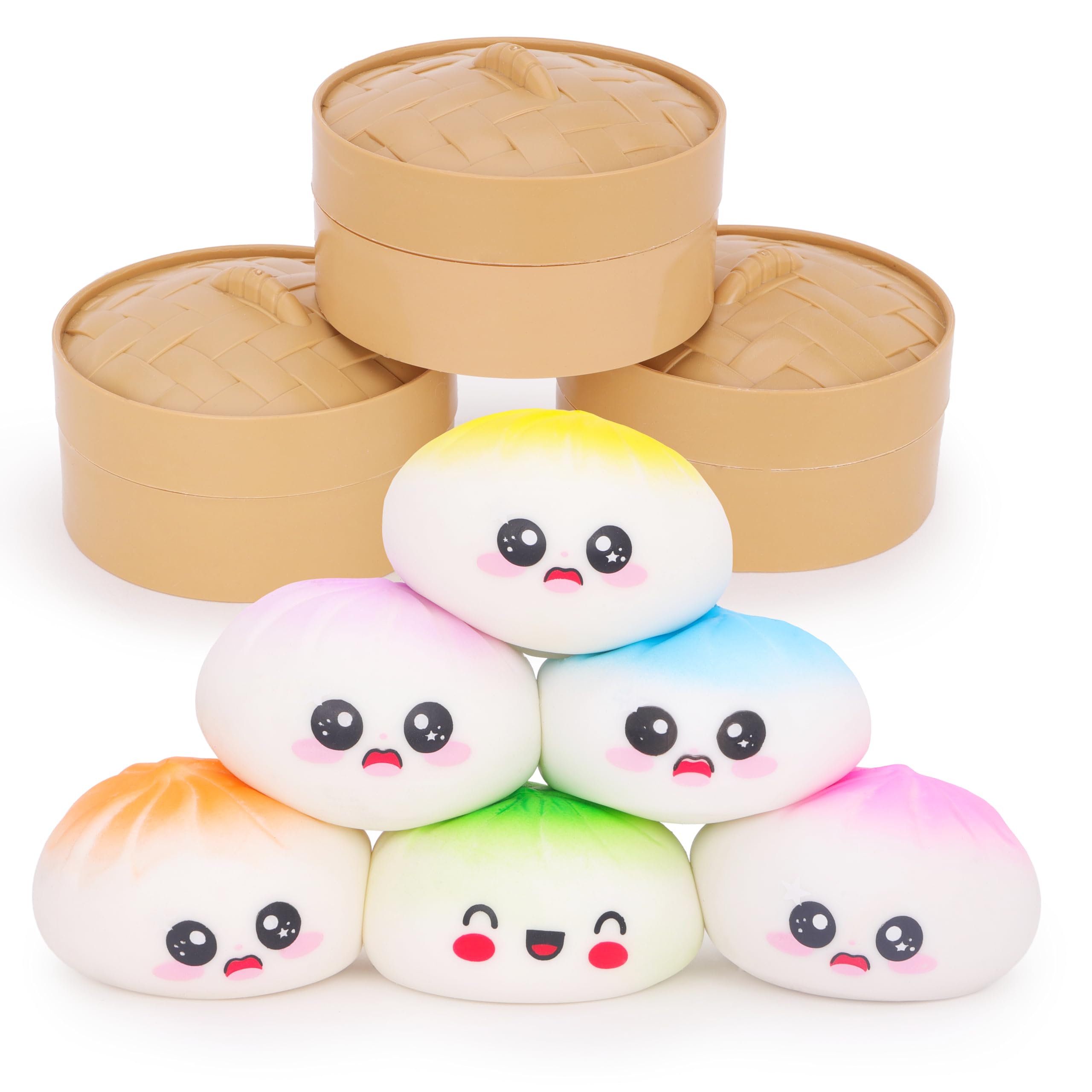 Toyland® Colour Top Squishy Bao Dumpling Sensory Fidget Toy with Plastic Steamer Box - Squeeze Toys for Kids - Ages 3+ — image 1