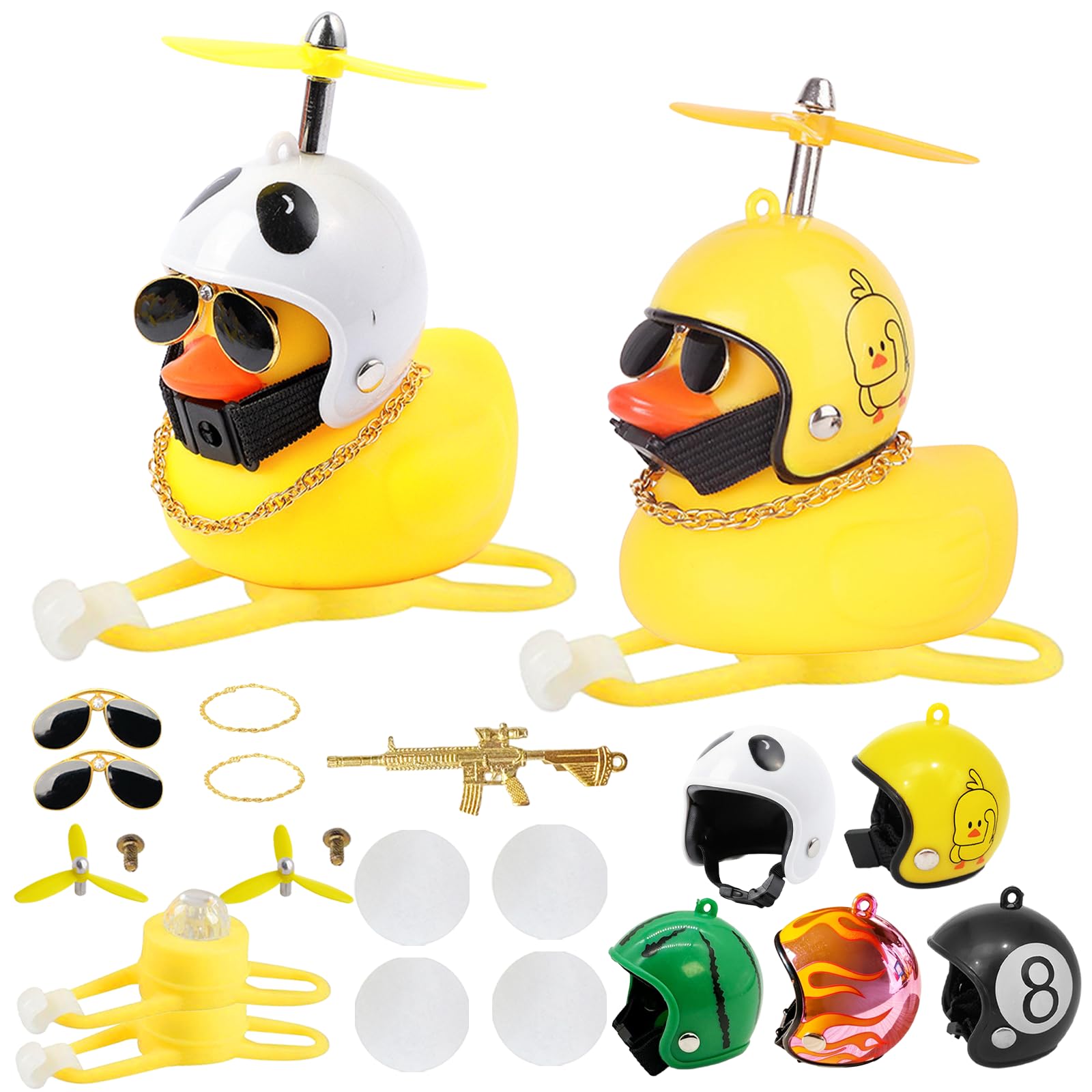 YAEGIMHT Rubber Duck Bike Bell Set Kids mit 2 LED Light Duck & 5 Helmet Accessories