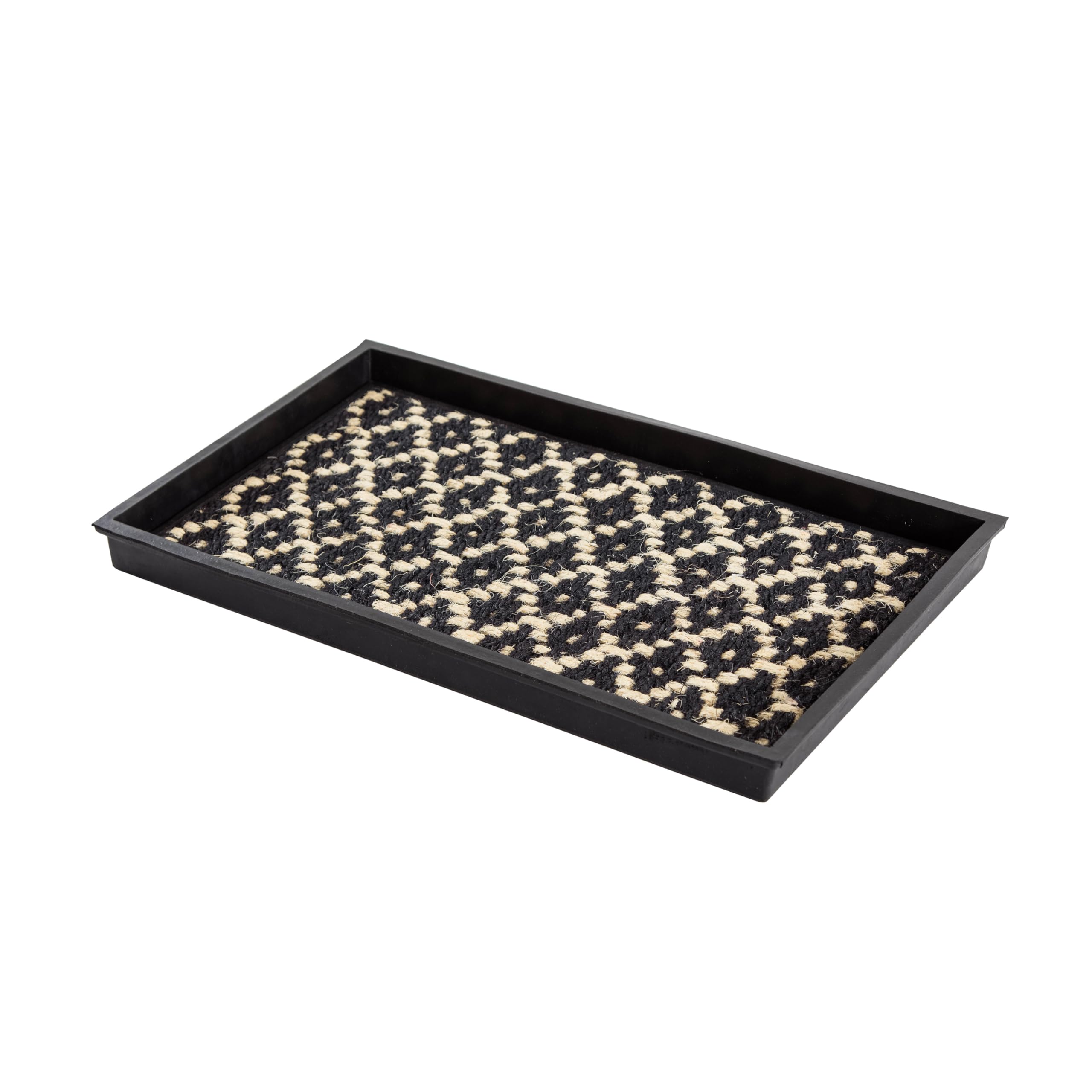 Anji Mountain AMB0BT2F-005 Rubber Boot/Shoe Tray with Coir, Fits 2 Pair (24.5" Wide), Black and Ivory Insert