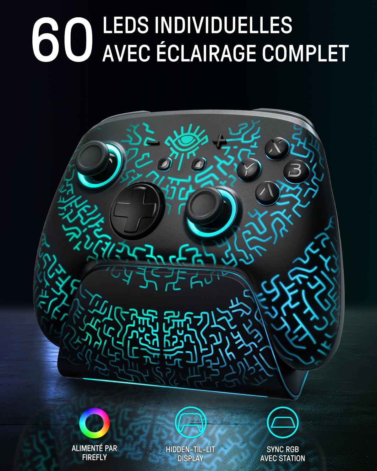 Manette Switch 2 avec Charge Station, Manette Pro Switch 2 Pro Sans Fil Compatible avec Nintendo Switch 2/OLED, Bluetooth Switch 2 Pro Controller avec Effet Hall/7 Couleurs LED/Turbo - Mineur Noir