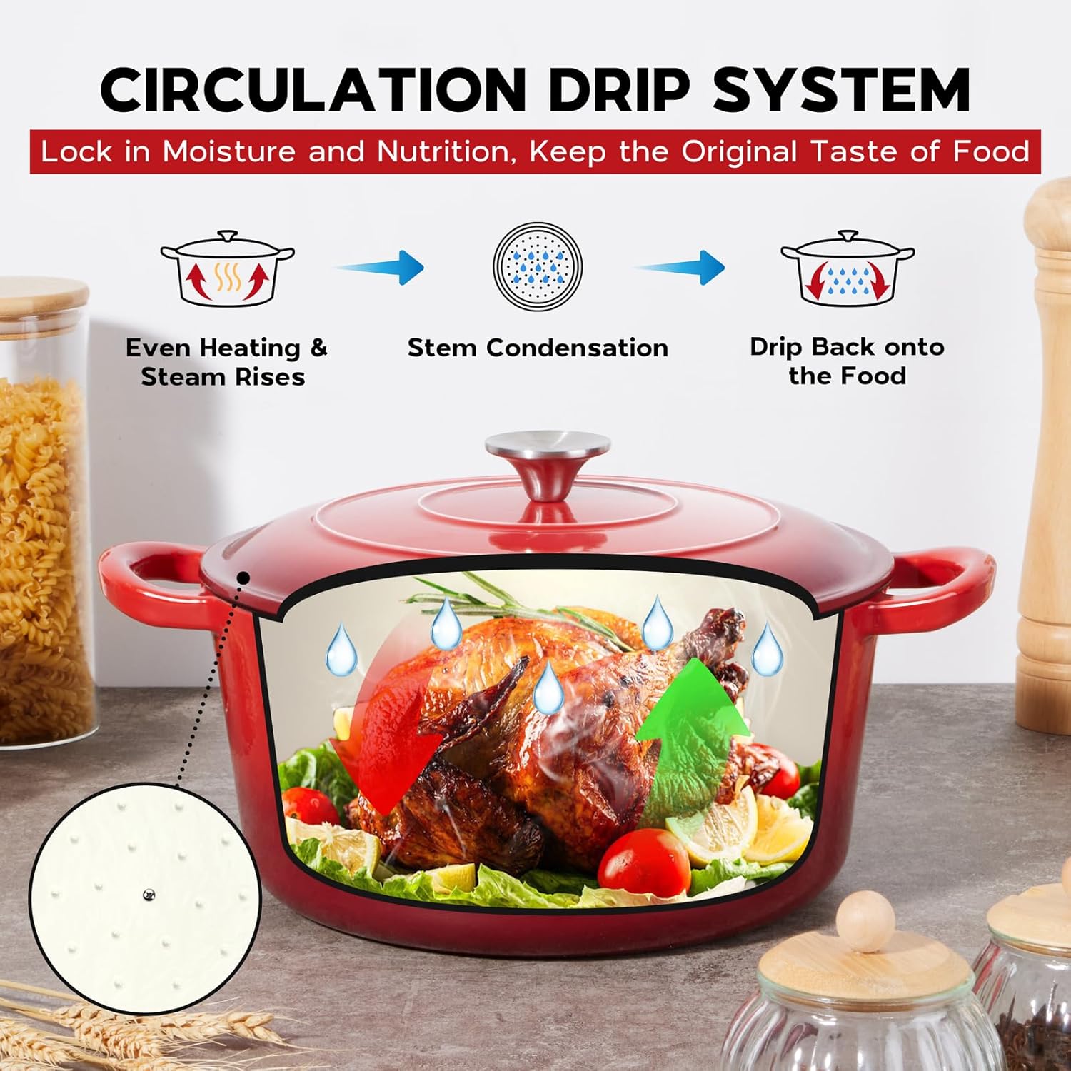 Onader Khaki Silicone Cooking Utensils Set of 10 Kitchen Utensils for Nonstick Cookware Heat and 5QT Red Enameled Cast Iron Dutch Oven Round Dutch Oven Pot with Lid for Sourdough Bread Baking