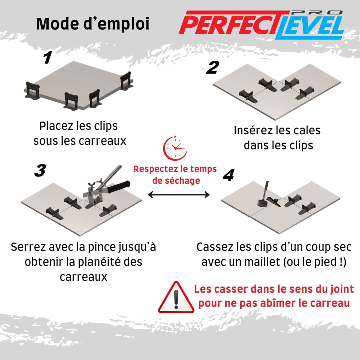 1500 Clips (Bases) 3 Mm Perfectlevel Pro Croisillon Autonivelant Professionnel
