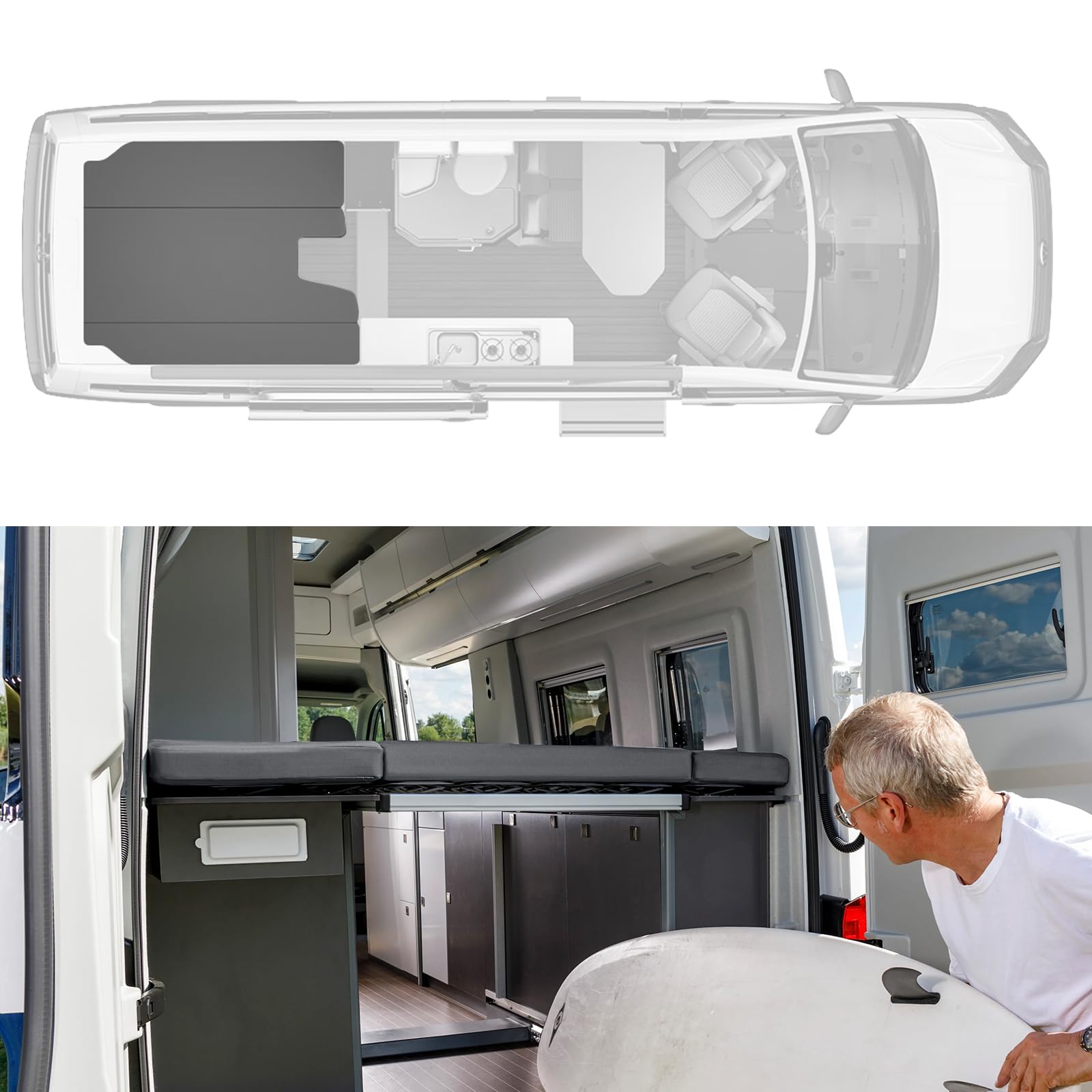 Sábana Bajera Repuesto para VW Grand California 680 3 Piezas, Lujo Sábana Ajustable para Autocaravana Cama Trasera, Loft Techo Emergente Accesorios para Autocaravana