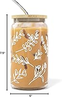 Vista 8 de Iced Coffee Cup with Bamboo Lids and Straws 16 oz Mason Jar Cups & Iced Coffee Tumbler with Lid and Straw Glass Cups for Iced Coffee, Boba Cup