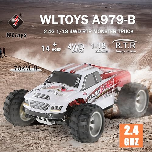 Miniatura 2 de GoolRC WLtoys A979-B RC Car 2.4G 1/18 escala 4WD 70KM/h eléctrico de alta velocidad RTR Monster Truck