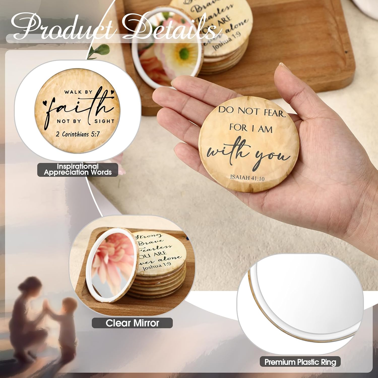 GlikCeil 108 Pcs Mini Christian Compact Mirrors for Women Mothers Day Church Gifts Retro Inspirational Bible Verse Pocket Makeup Mirrors Religious Gift for First Communion Church Baptism Party Favors