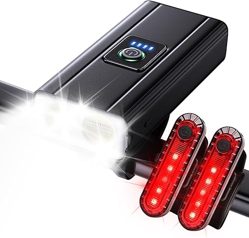 Faro delantero para bicicleta de noche, 9000 lúmenes, impermeable, recargable por USB, función de banco de energía, luz trasera dual