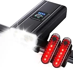OCOMCAP Farol De Bicicleta Para Pedalar À Noite, 9000 Lúmens, Prova D'Água, Recarregável Via Usb, Função Carregador Portátil, Lanterna Traseira Dupla (Preta)