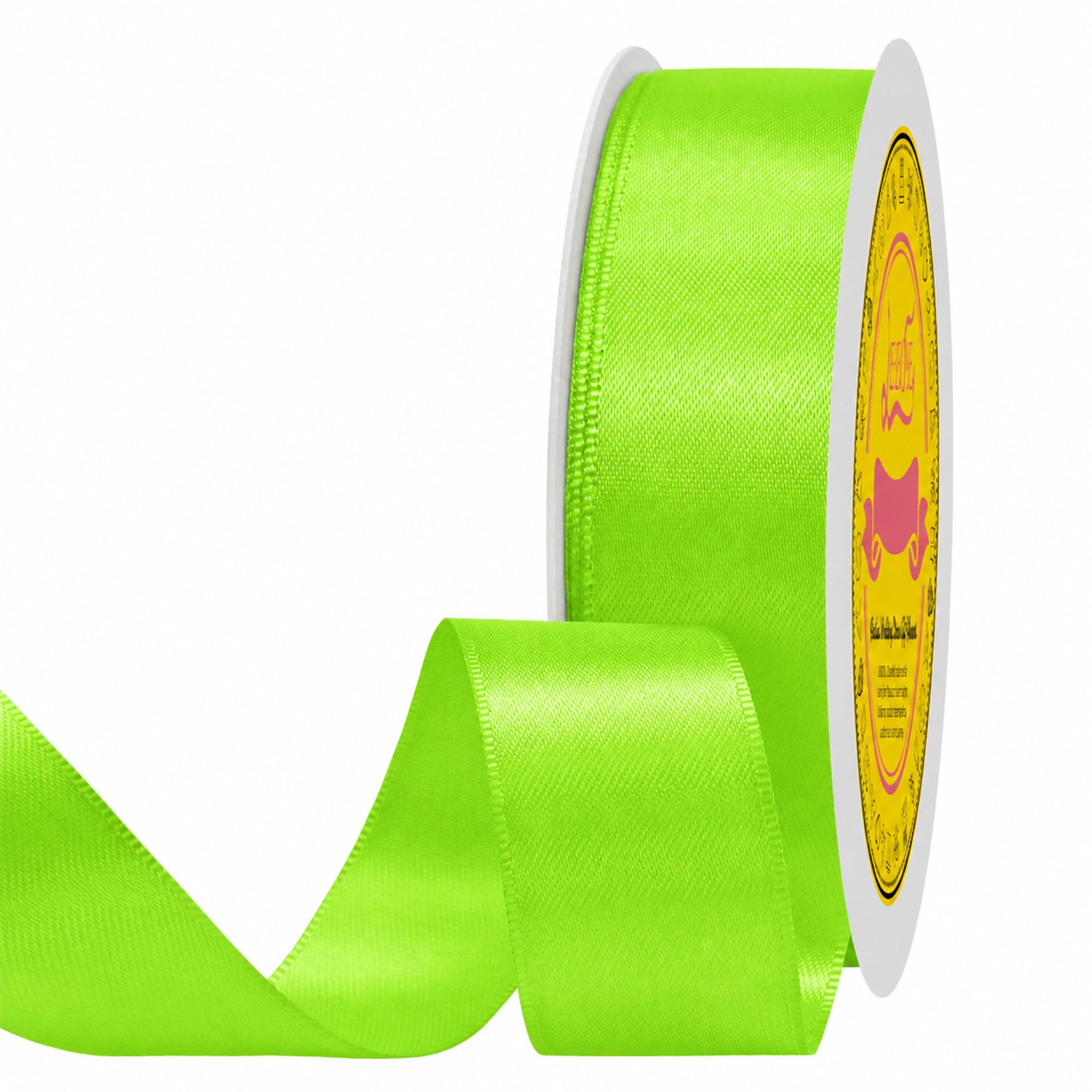 Double Face Fluorescent Green Satin Ribbon 7/8 Inch X 100 Yards Polyester Ribbon for Gift Wrapping Very Suitable for Weddings Party Hair Bow Invitation Decorations and More