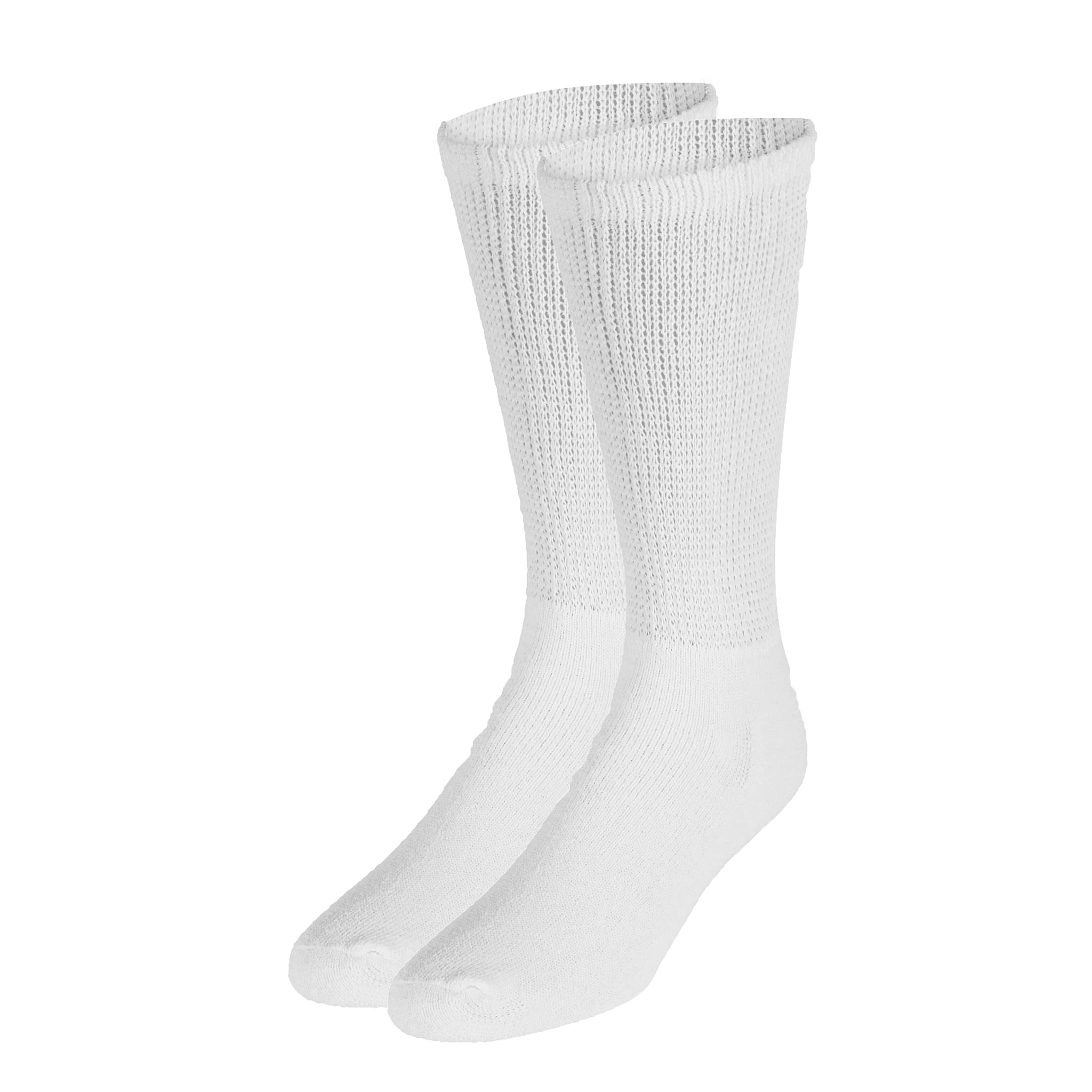 Truform Premiere Diabetic Socks for Men and Women, Medical Style Crew Length, Mid Calf Height, White, Large