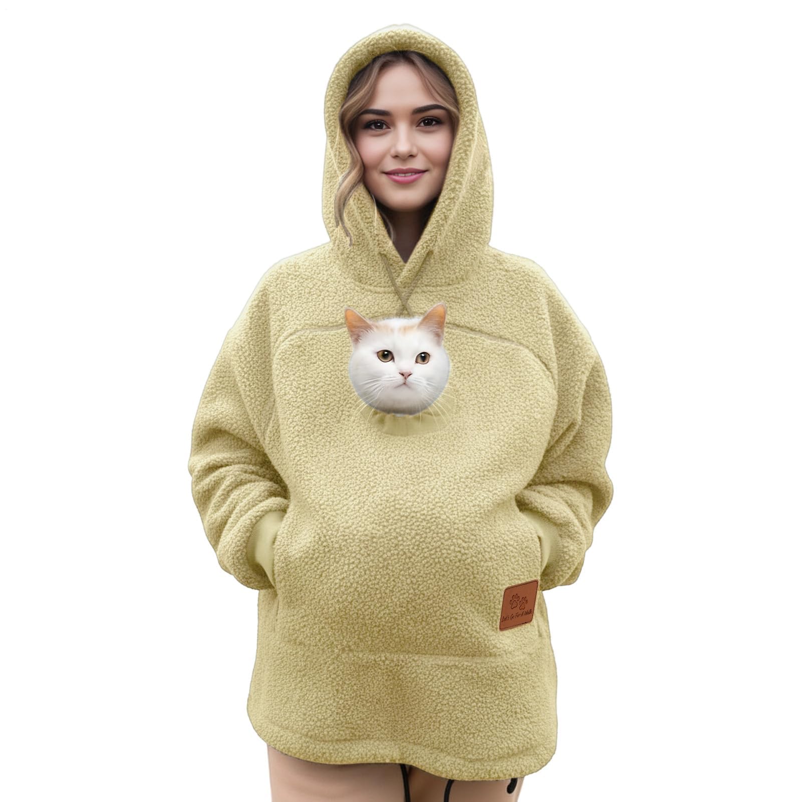Generico Felpa con Cappuccio for Marsupio for Cani E Gatti con Cerniera, Tasca A Marsupio, Felpa con Cappuccio for Trasportino for Animali, Felpe Calde E Sciolte(Beige,X-Large)