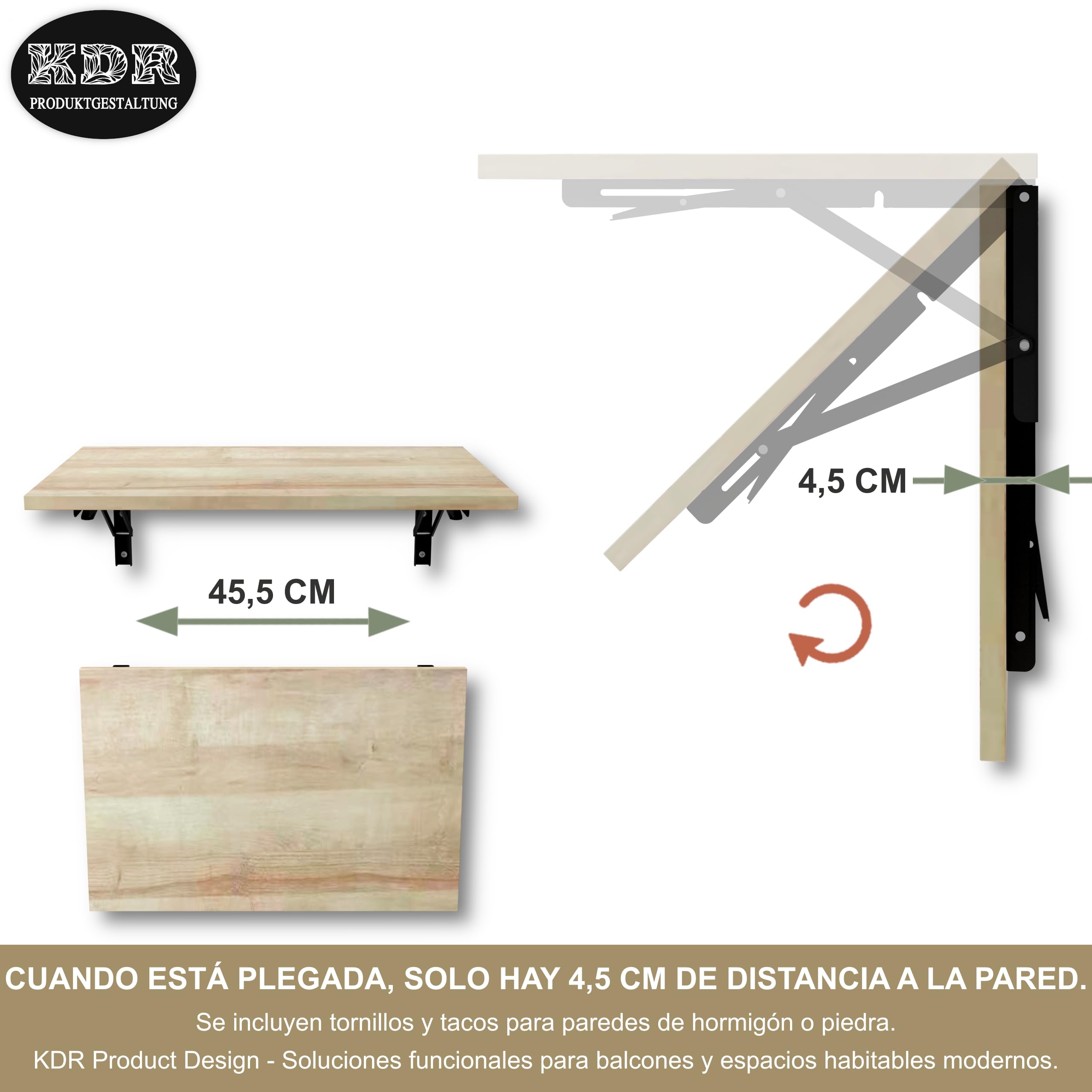 KDR Mesa plegable de pared de 60 x 40 cm, mesa plegable para montaje en pared, mesa de pared que ahorra espacio, mesa de comedor, escritorio y mesa de cocina, ideal para espacios pequeños y oficina en