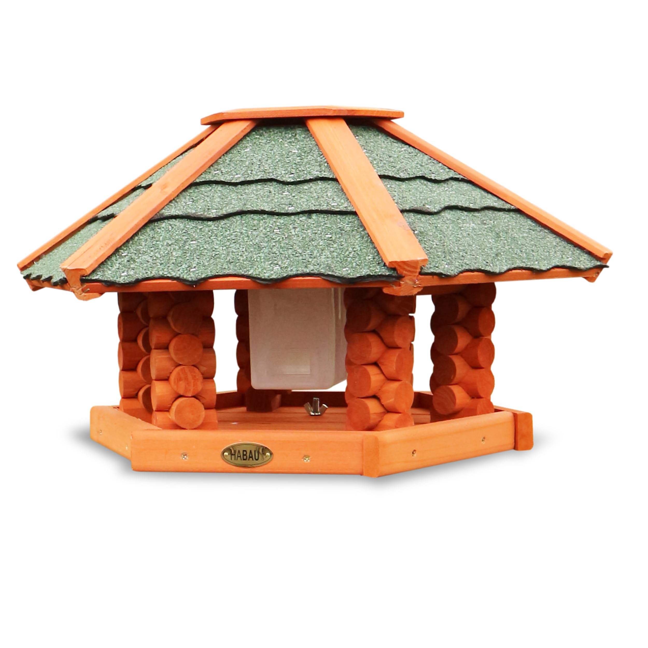 HABAU Vogelhaus mit Futtersilo und Ständer | Futterhaus montiert geliefert, mit Silo aus Kunststoff, sechseckiges Haus für Wildvögel