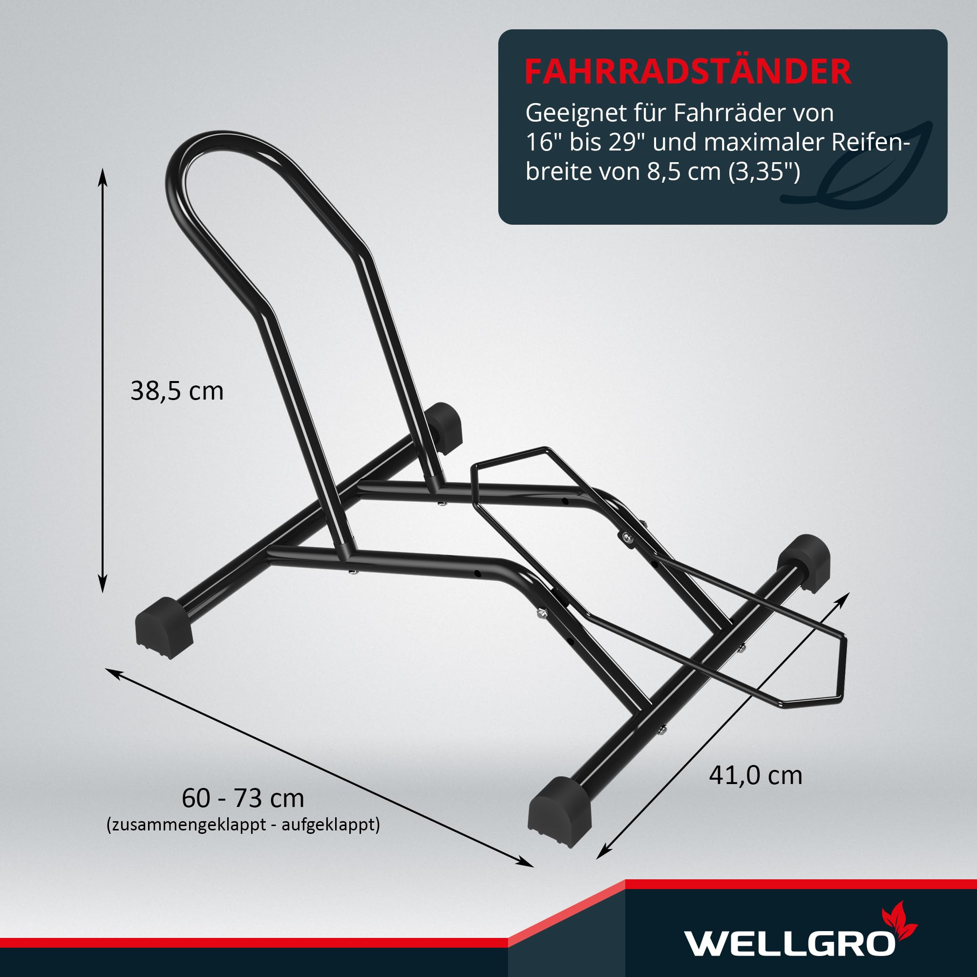 WELLGRO 2x Fahrradständer Boden – Universal Fahrrad Ständer für Mountainbike, Rennrad & Fatbike – Robuster Radständer aus Stahl für Garage, Keller & Außenbereich – Schwarz