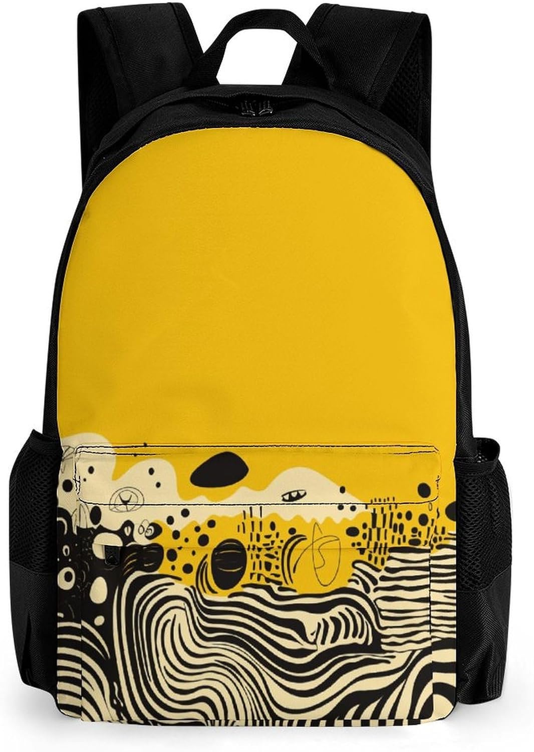 Mustard Yellow And Black Backpack Daypack Travel Backpack | Lightweight Casual Laptop Backpack for Women Men Aesthetic Travel Bag for Weekender Business Hiking Outdoor