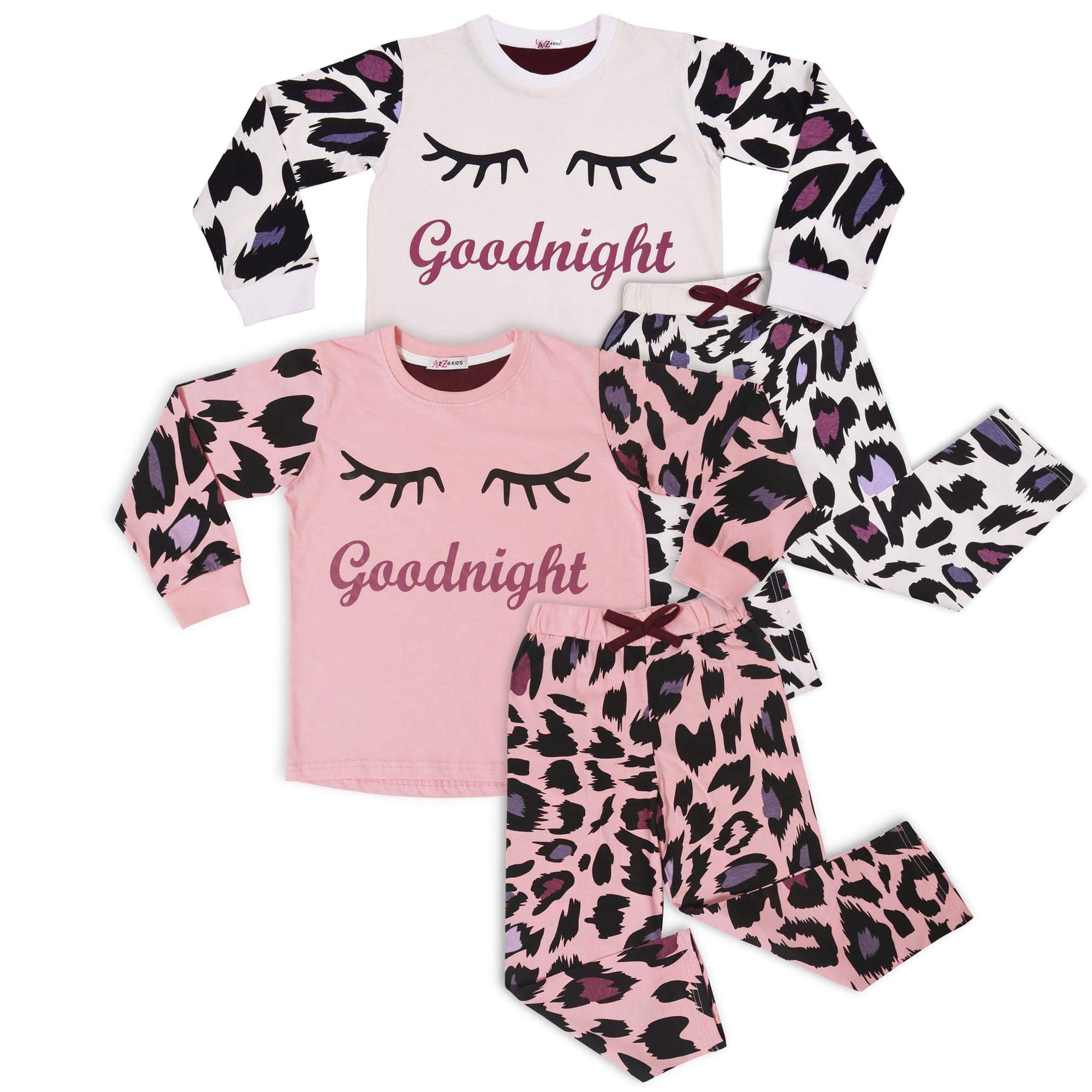 A2Z 4 Kids Goodnight Piżama Dzieci Pakowanie 2 PJS Leopard Zestaw Salon Garnitur na szczycie Dół Piżama Bielizna Nocna Loungewear Dress Up Kostium Prezenty dla dziewczynek i dzieci Wiek 5-13 Lat