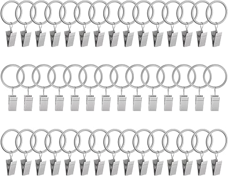 Lansian 44 Pack Curtain Rings with Clips Hooks 1 in Diameter Rustproof