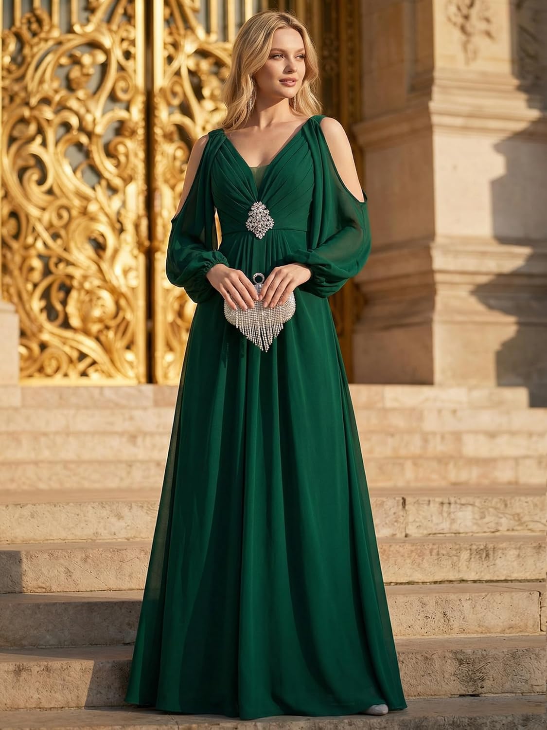 Ever-Pretty Women's Formal Dresses Long Sleeves Cold Shoulder Crystal Evening Gowns Wedding Guest Dress 02634 - Image 3