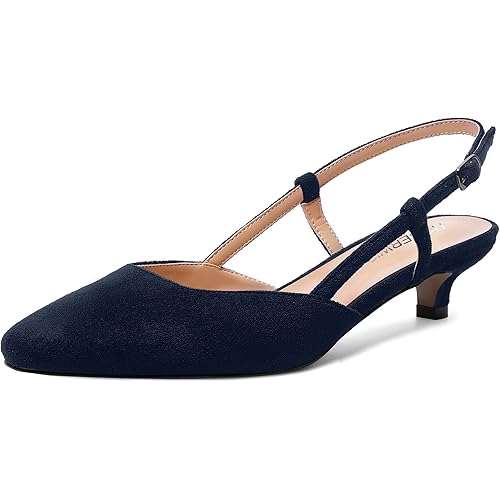 ROSERWISH Womens Cute Square Toe Slingback Suede Wedding Party Comfortable Kitten Low Heel Pumps Dress Shoes 1.5 Inch