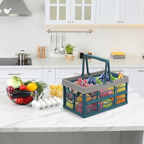 Miniatura 2 de Cesta de compras plegable Caja de almacenamiento de plástico para comestibles, frutas y verduras, cesta de la compra con asa, cesta de compras al