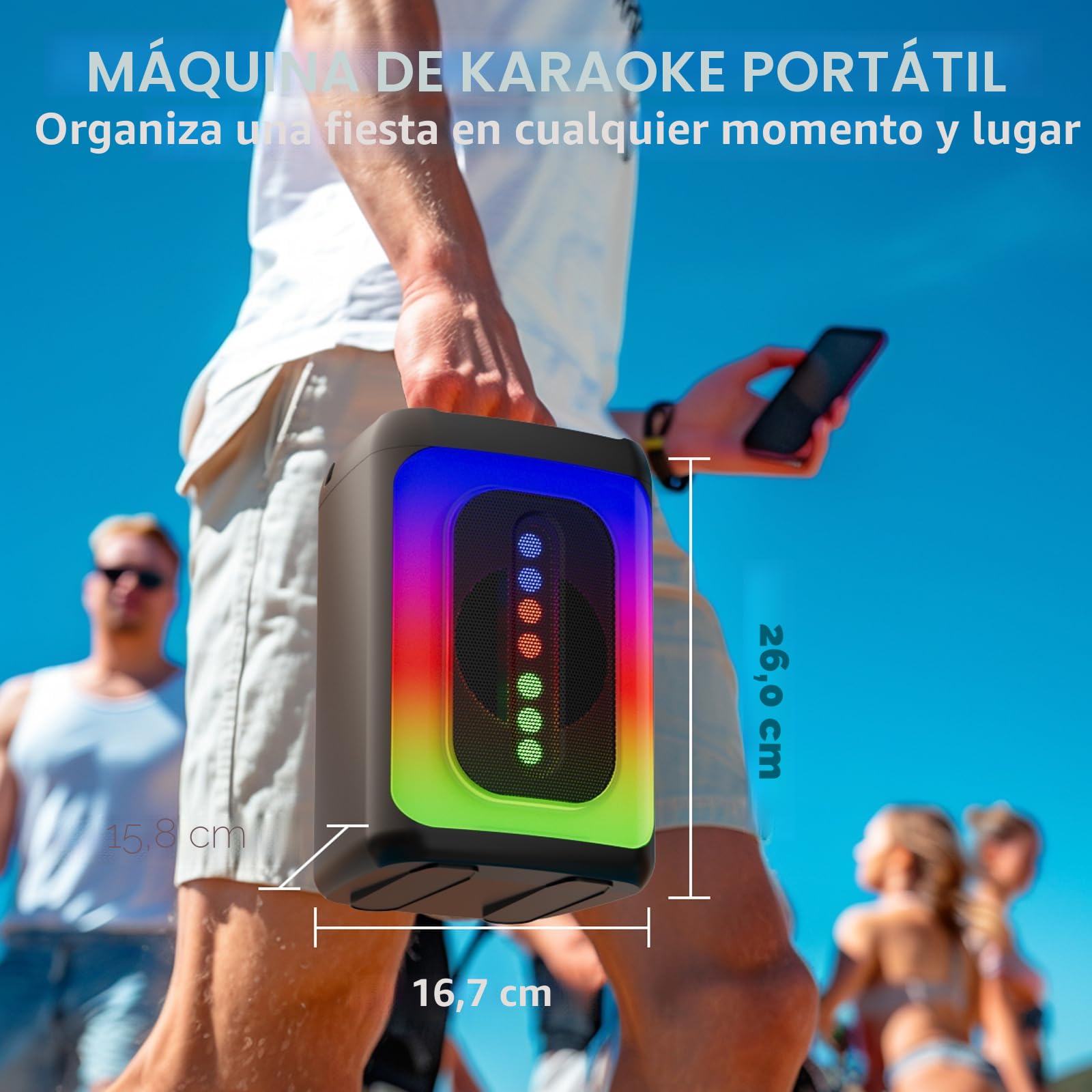 Ankuka Máquina de Karaoke con 2 micrófonos, Altavoz Bluetooth portátil con Luces LED, TF/USB, FM, AUX, TWS para Fiestas y Adultos, Regalo para Amigos y Familiares (Negro)