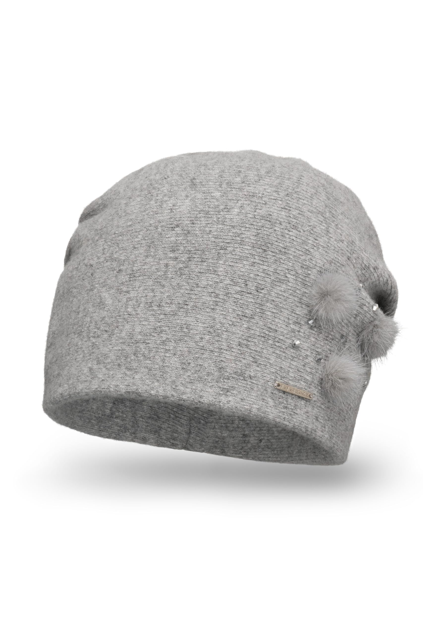 Vivisence Invernale Cappello Elegante da Donna con Fodera Interna Decorato con Tre Pompon in Pelliccia E Zirconi Realizzato in Caldo Filato di Lana Perfettamente Adattabile