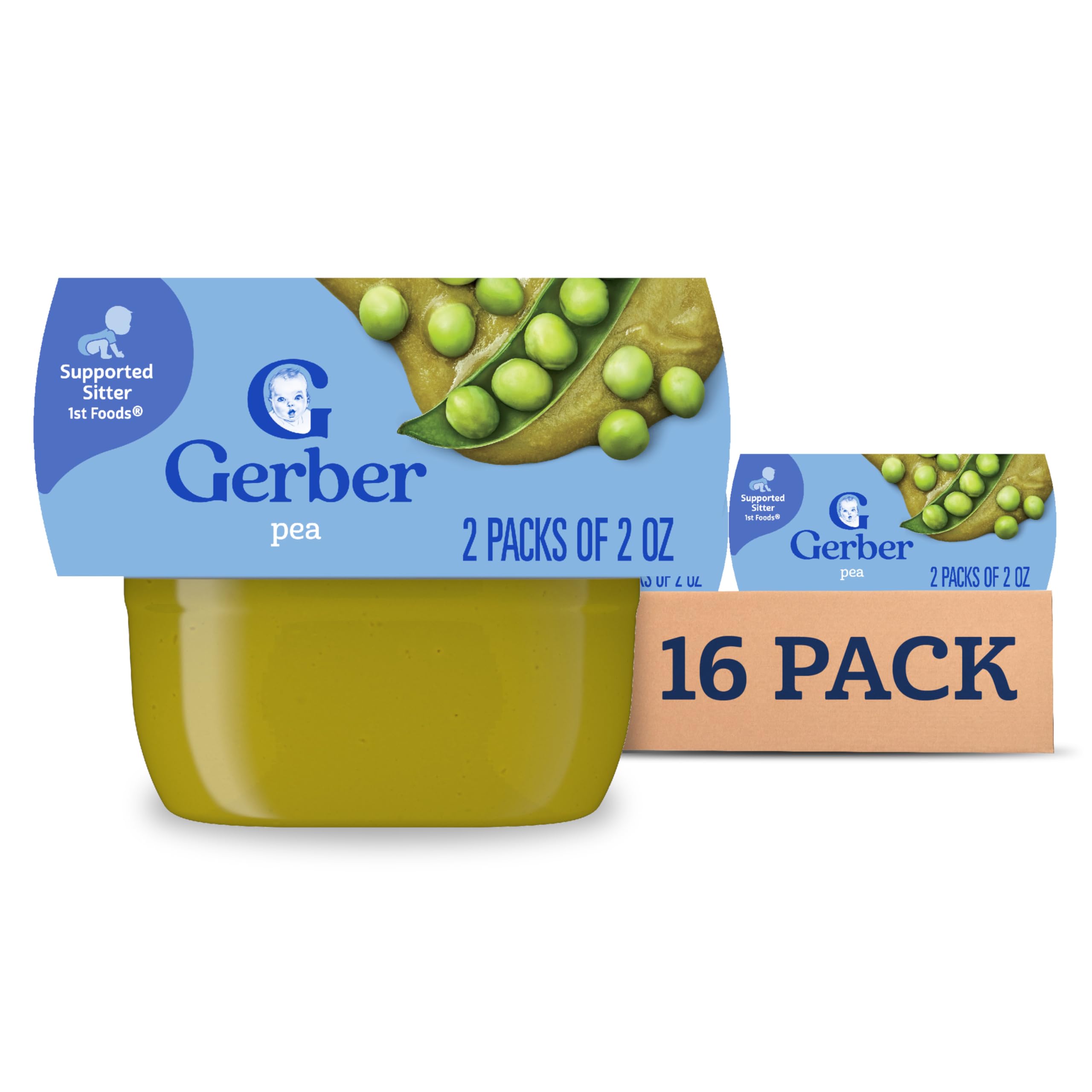 1st Foods Baby Food, Pea Puree, Natural & Non-GMO, 2 Ounce Tubs, 2-Pack (Pack of 8)