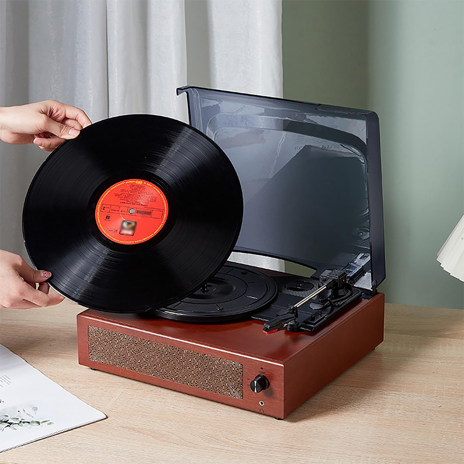 Giradischi Vintage, Giradischi in Vinile con Altoparlanti Integrati, Supporto 33/45/78 Giri/min E Dischi di Dimensioni 7''/10''/12'' E Riproduzione Bluetooth, per Regalo di Festa, Collezione
