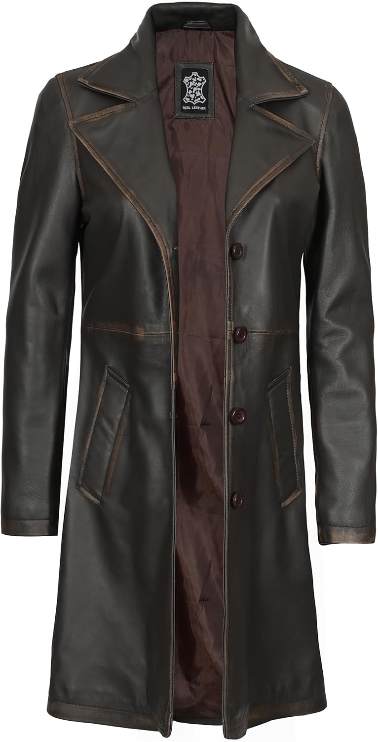 Blingsoul Leather Car Coats for Womens - Black Brown Real Long Leather Jacket Women - Image 2