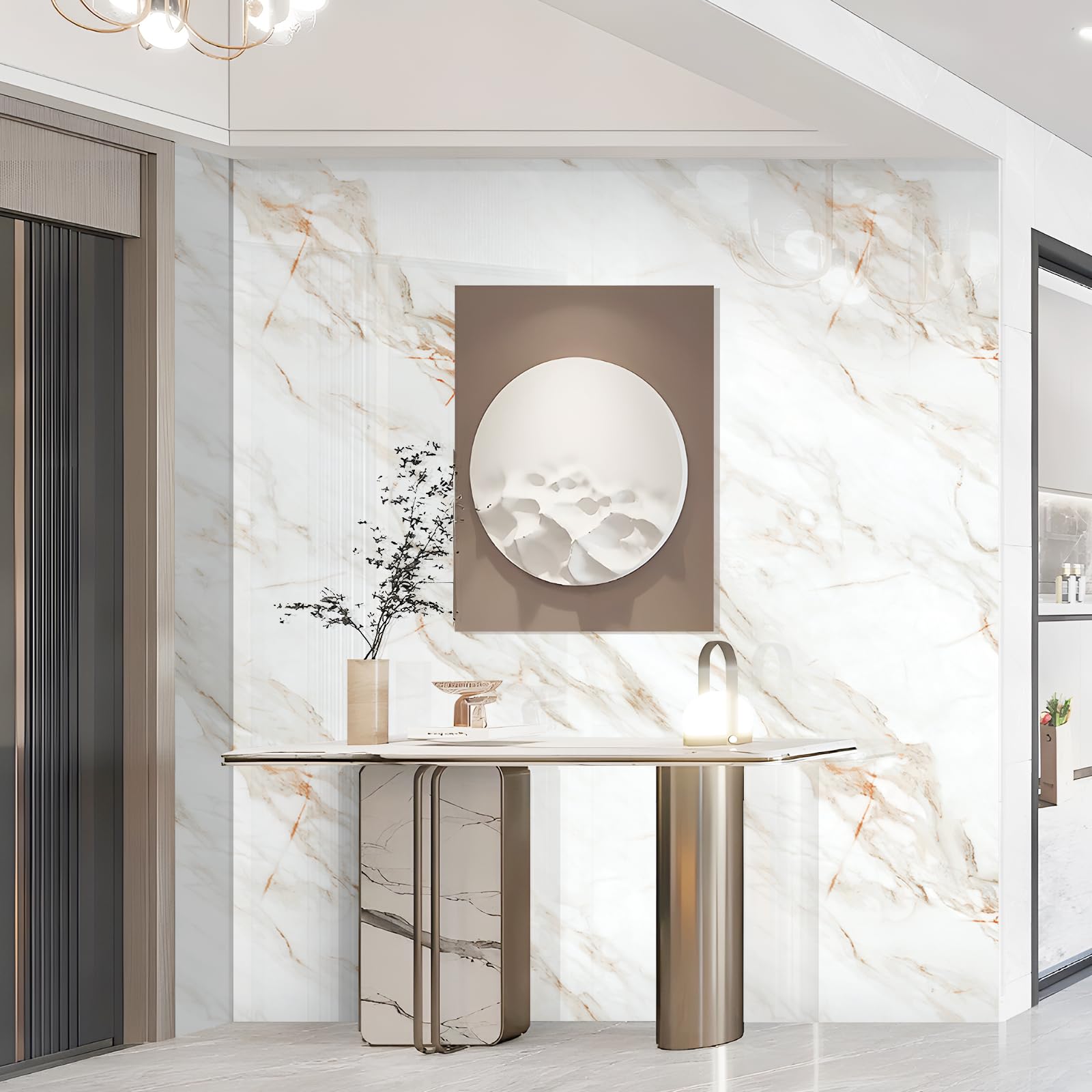 2.4mm Thick Marble Contact Paper for Countertop Peel and Stick Wallpaper for Cabinets Self Adhesive Waterproof Removable White Wall Paper Roll Kitchen Bathroom Walls Furniture 23.62" x 110.24"