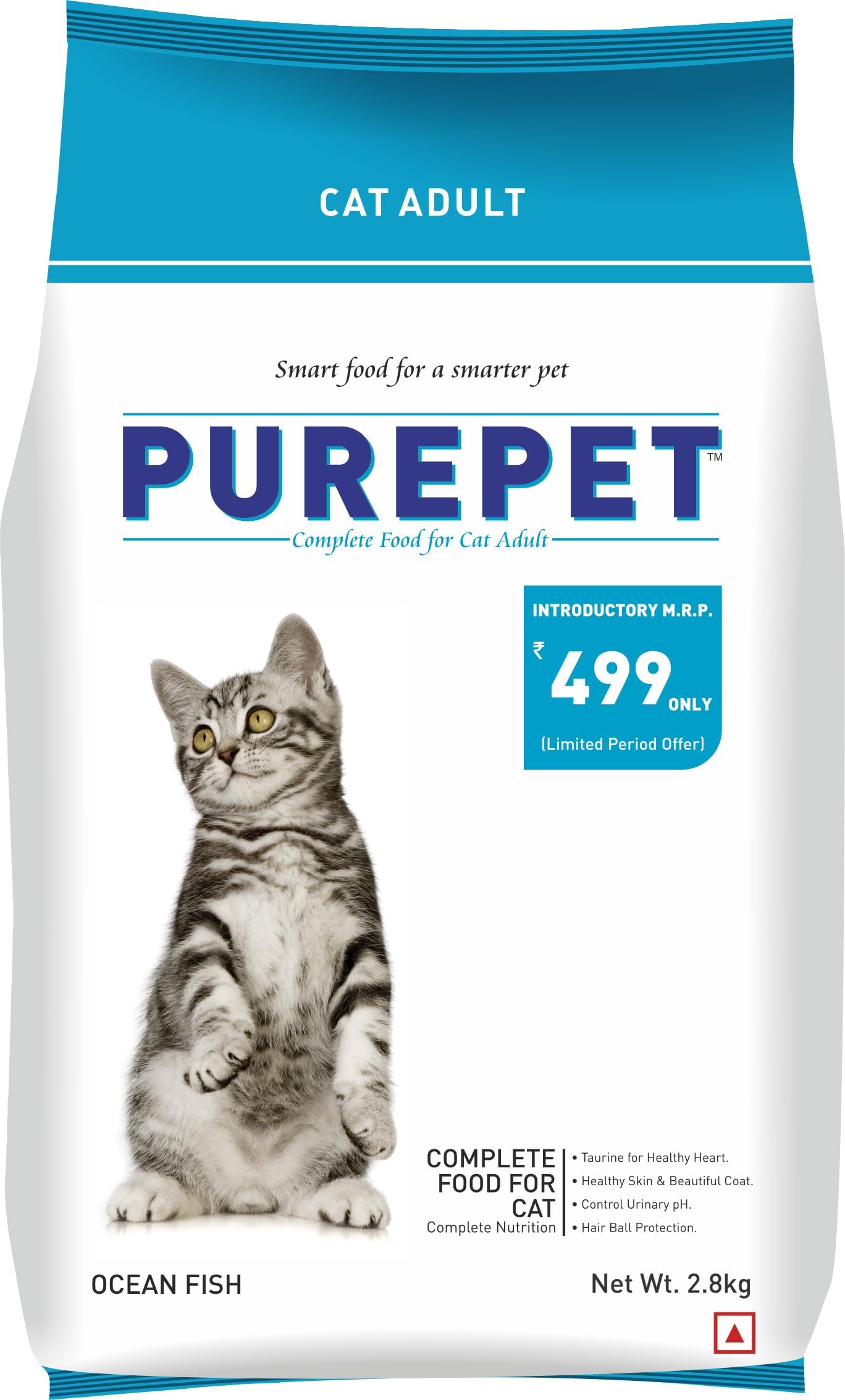 PUREPET Adult Dry Cat Food Ocean Fish Flavour 6.17lb – Vitamins, Prebiotics, Probiotics, Urinary pH Control, Boosts Immunity, Digestive Health & Overall Well-Being