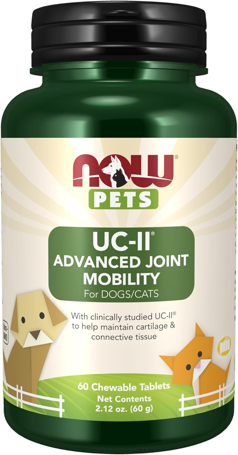 Now Pets, UC-II® Advanced Joint Mobility for Dogs and Cats, Veterinarian formulated, Help Maintain Cartilage and Connective Tissue*, 60 Chewable Tablets (60 Grams)