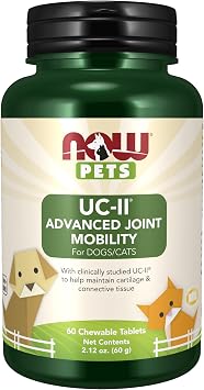Now Pets, UC-II Advanced Joint Mobility for Dogs and Cats, Veterinarian formulated, Help Maintain Cartilage and Connective Tissue*, 60 Chewable Tablets 60 Grams