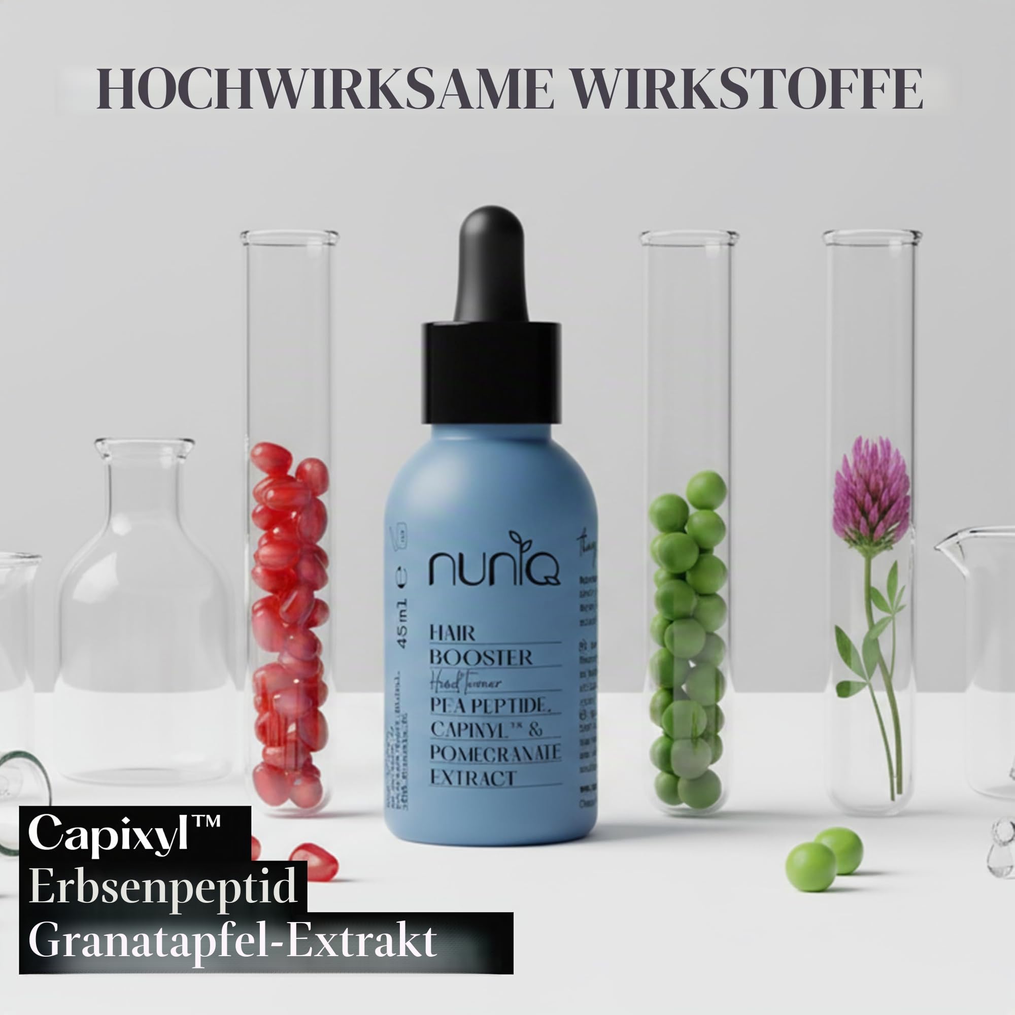Haarausfall Haarserum für Haarwachstum und Haardichte gegen androgenetische Alopezie, Kopfhaut Serum, +46% Dichte in 4 Monaten, wasserbasiert, duftfrei, 99,8% natürlich – NUNIQ Head Turner