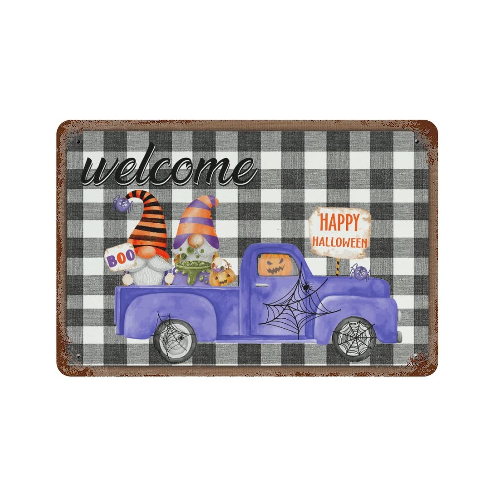 Panneau Bienvenue Halloween Rustique 30,5x45,7 cm - Décoration Intérieure Camion Gnome