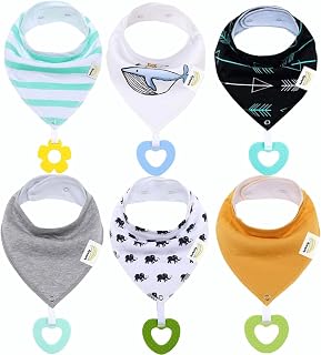 Bobaly Baby 100% Absorbent Cotton Bibs with Teether, Drool Bibs, Durable and Soft, Unisex 3-36 Months